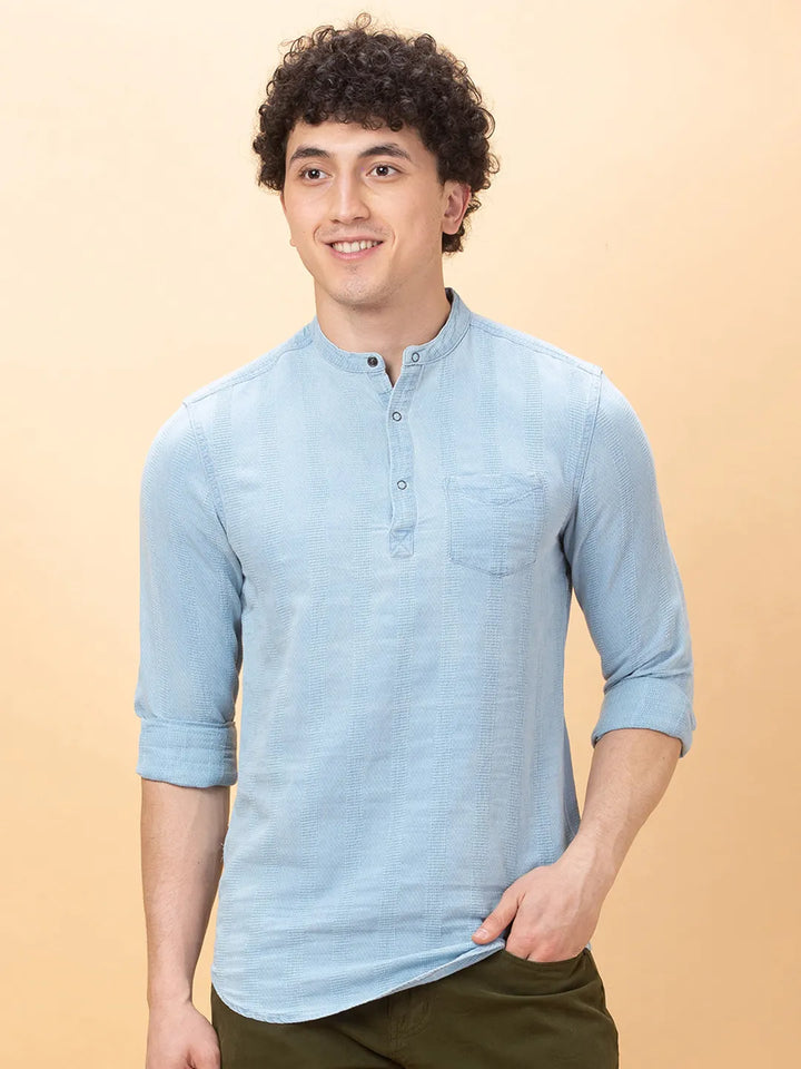 Blue Slim Fit Regular Collar Men's Shirt by Being Human Clothing