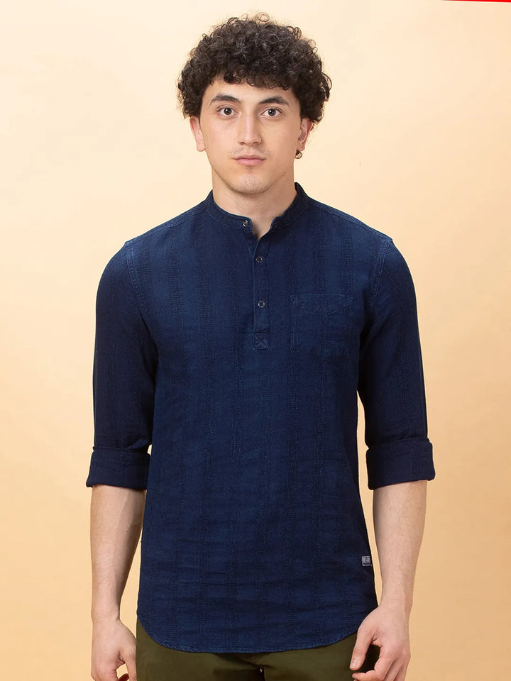 Dark Navy Slim Fit Regular Collar Men's Shirt by Being Human Clothing