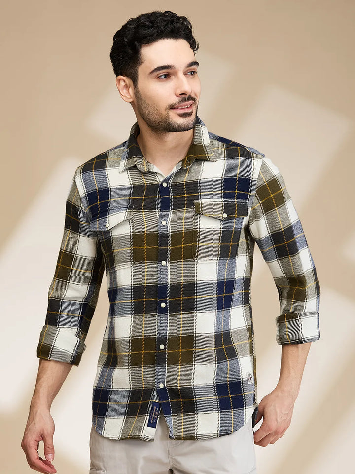 Olive Slim Fit Regular Collar Men's Shirt by Being Human Clothing
