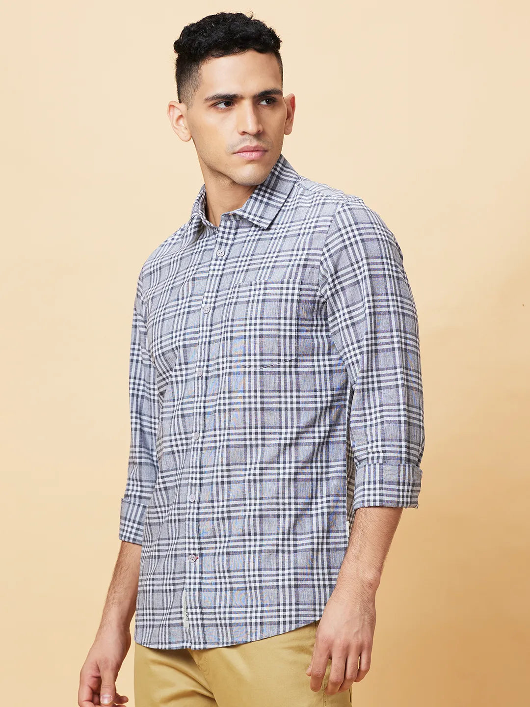 Black Slim Fit Regular Collar Men's Shirt by Being Human Clothing