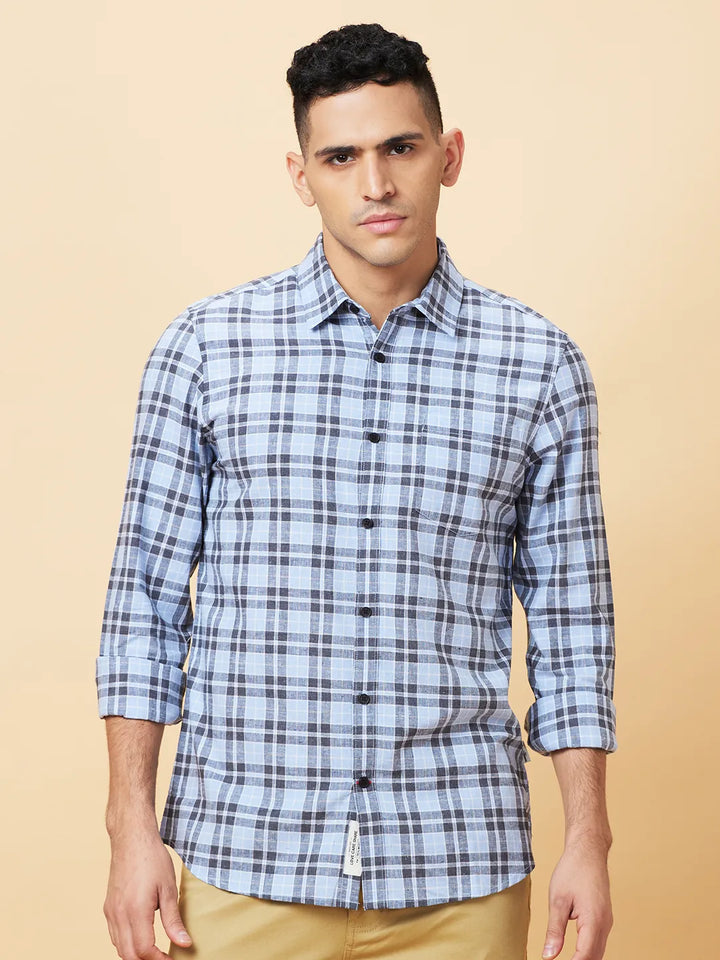 Blue Slim Fit Regular Collar Men's Shirt by Being Human Clothing