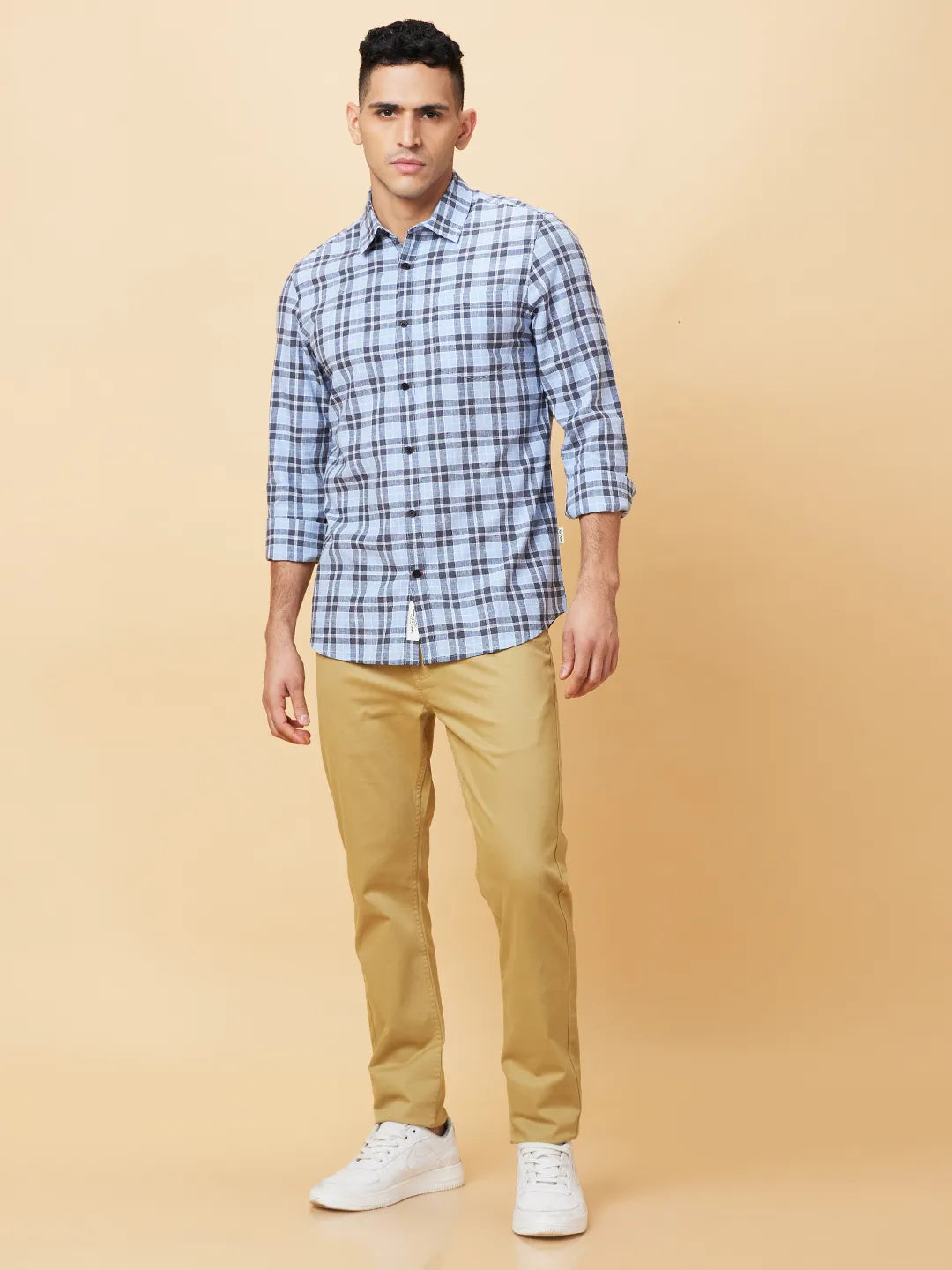 Blue Slim Fit Regular Collar Men's Shirt by Being Human Clothing