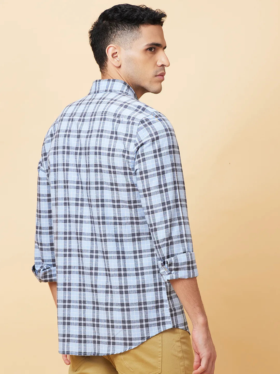 Blue Slim Fit Regular Collar Men's Shirt by Being Human Clothing