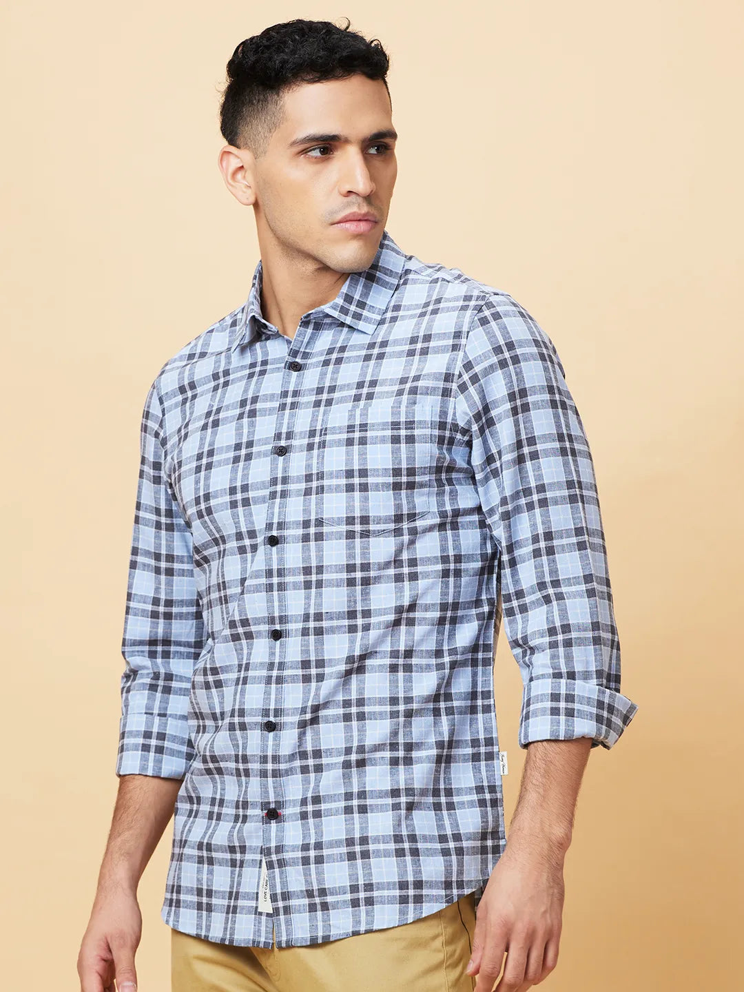 Blue Slim Fit Regular Collar Men's Shirt by Being Human Clothing
