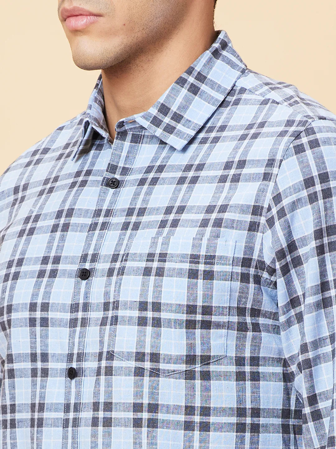 Blue Slim Fit Regular Collar Men's Shirt by Being Human Clothing