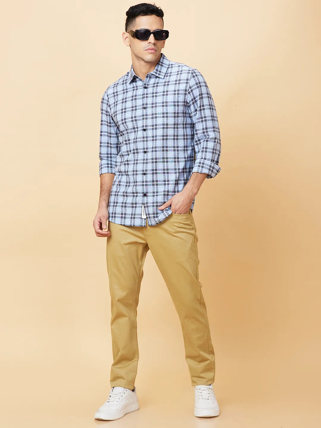 Blue Slim Fit Regular Collar Men's Shirt by Being Human Clothing