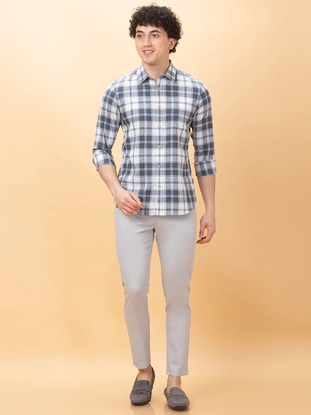 Grey Slim Fit Regular Collar Men's Shirt by Being Human Clothing