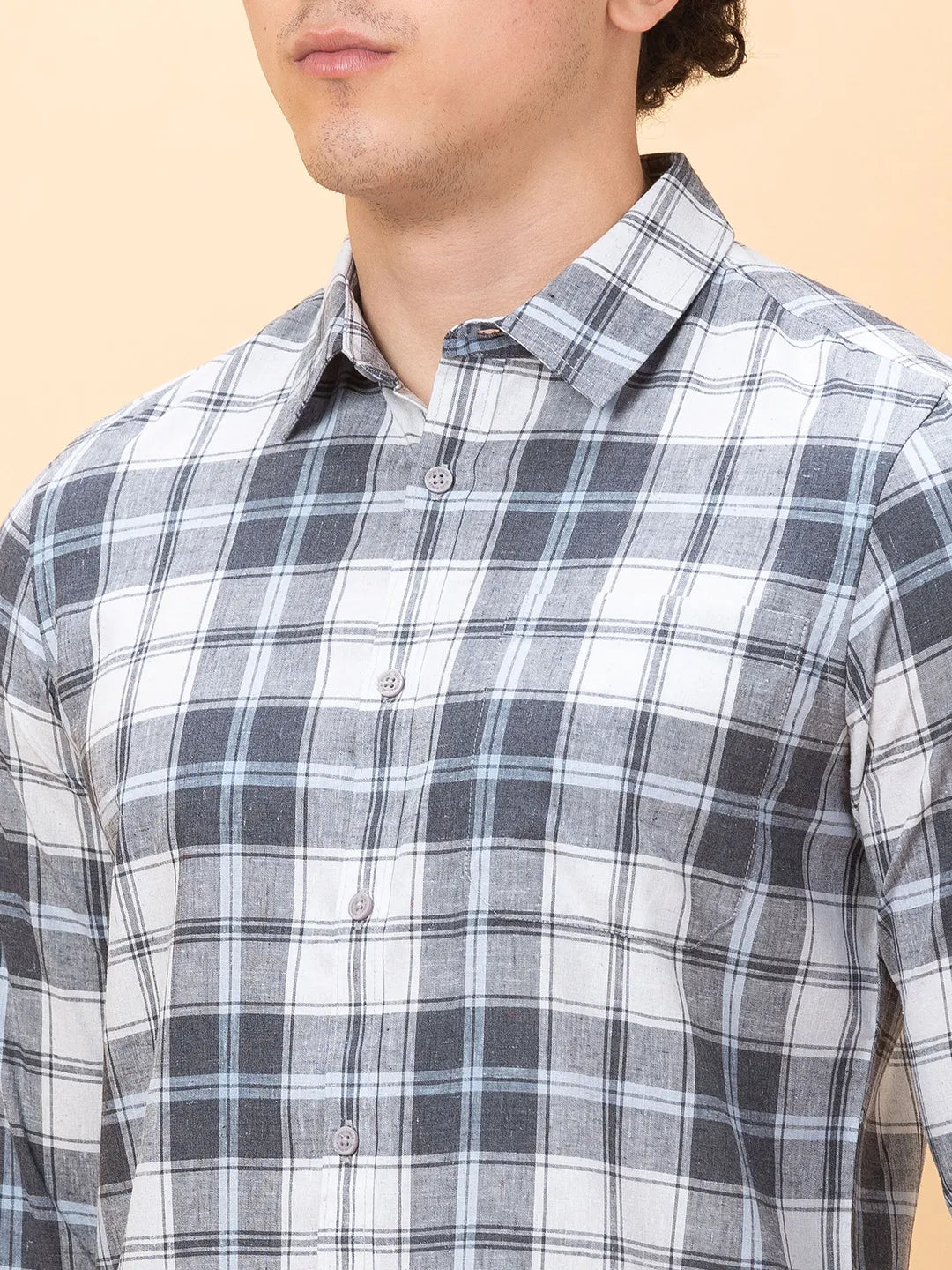 Grey Slim Fit Regular Collar Men's Shirt by Being Human Clothing