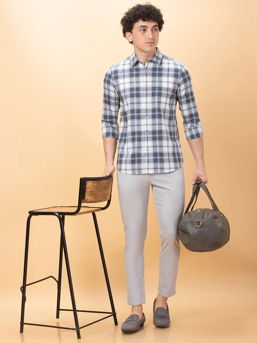 Grey Slim Fit Regular Collar Men's Shirt by Being Human Clothing