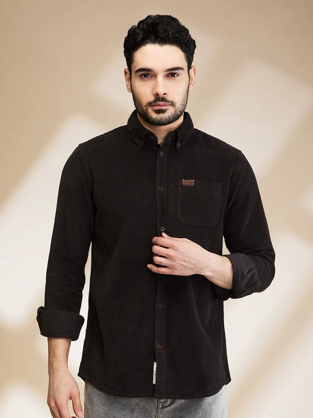 Grey Slim Fit Regular Collar Men's Shirt by Being Human Clothing
