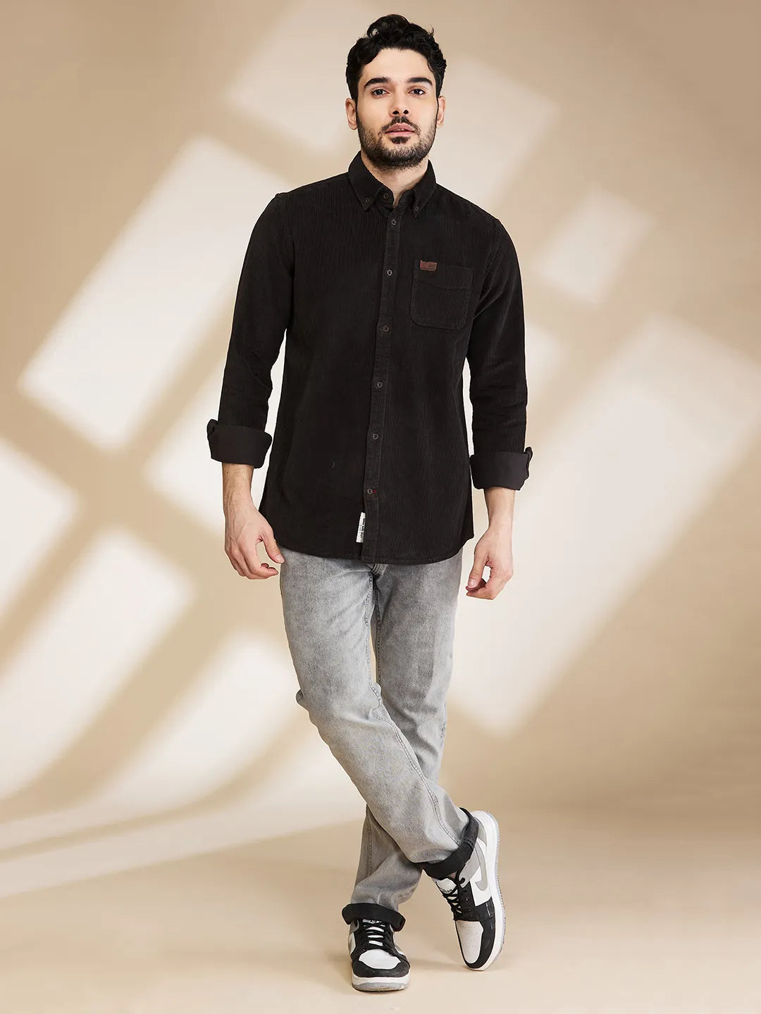 Grey Slim Fit Regular Collar Men's Shirt by Being Human Clothing