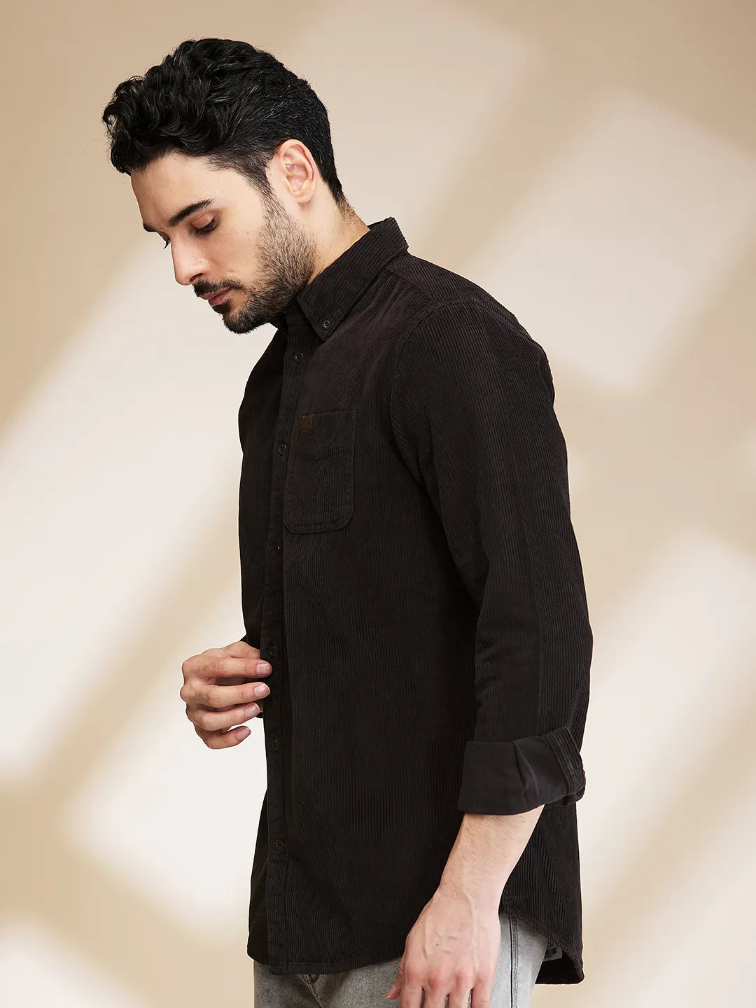 Grey Slim Fit Regular Collar Men's Shirt by Being Human Clothing