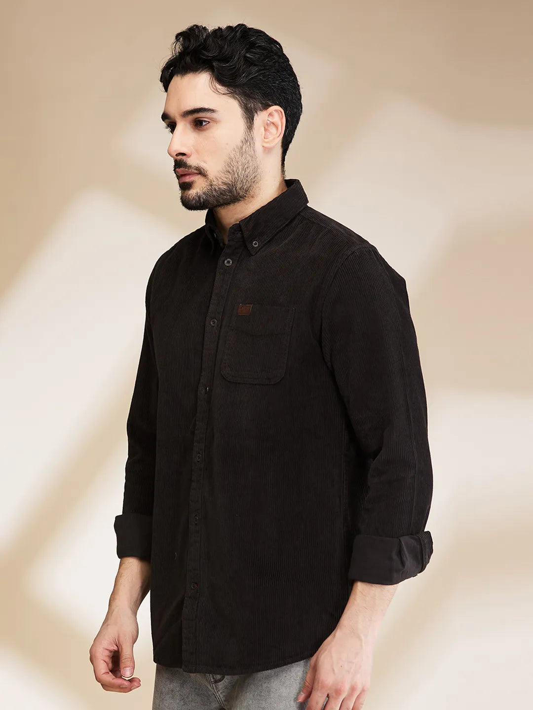 Grey Slim Fit Regular Collar Men's Shirt by Being Human Clothing