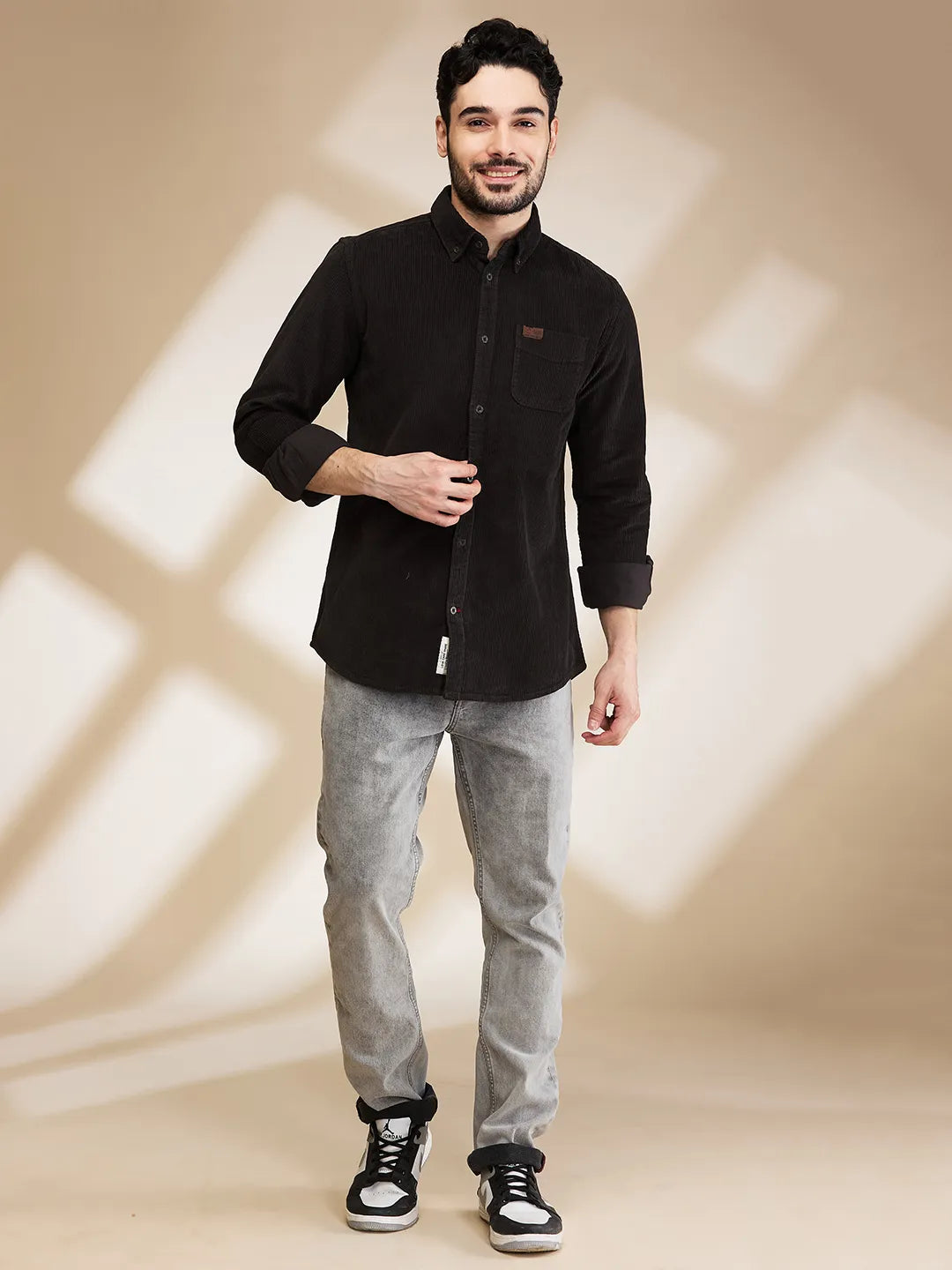 Grey Slim Fit Regular Collar Men's Shirt by Being Human Clothing