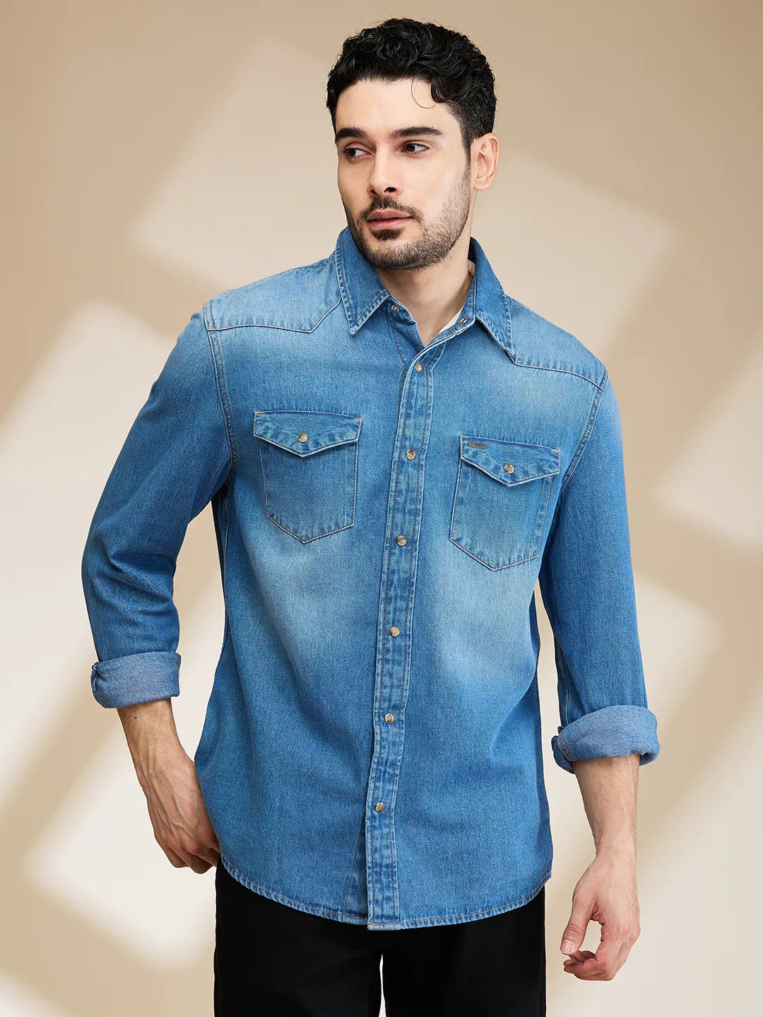 Mens-Top Shirts Mid Blue by Being Human Clothing