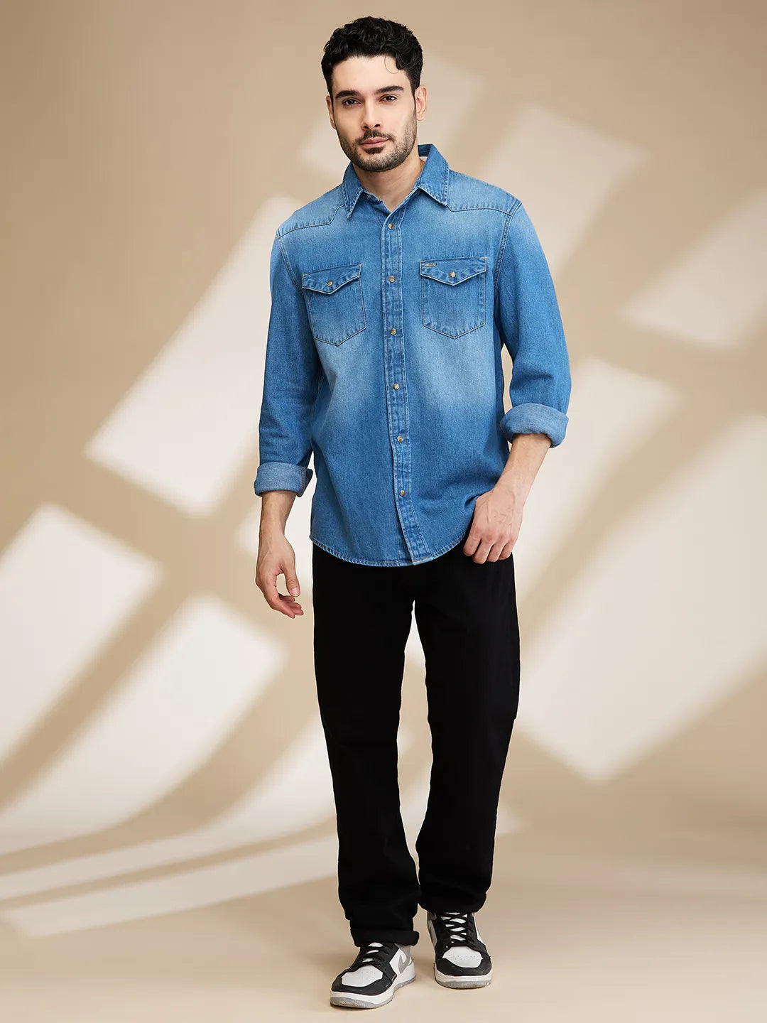 Mens-Top Shirts Mid Blue by Being Human Clothing