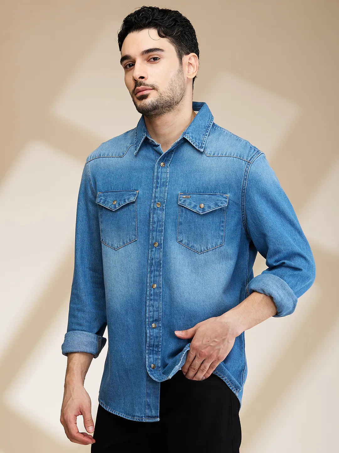 Mens-Top Shirts Mid Blue by Being Human Clothing