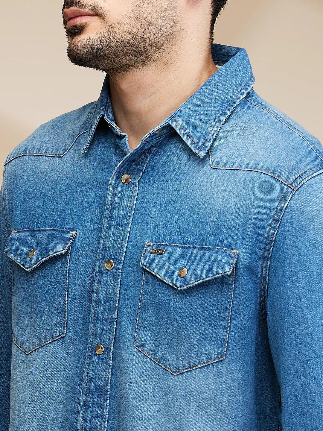 Mens-Top Shirts Mid Blue by Being Human Clothing