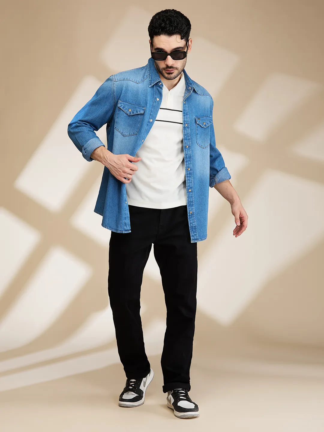 Mens-Top Shirts Mid Blue by Being Human Clothing
