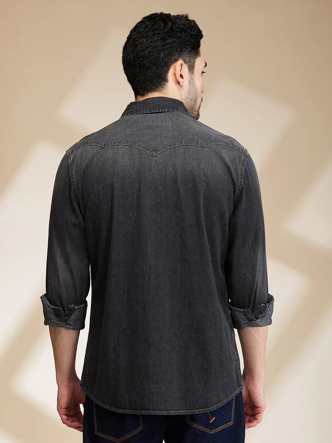 Black Slim Fit Regular Collar Mens' Shirt by Being Human Clothing