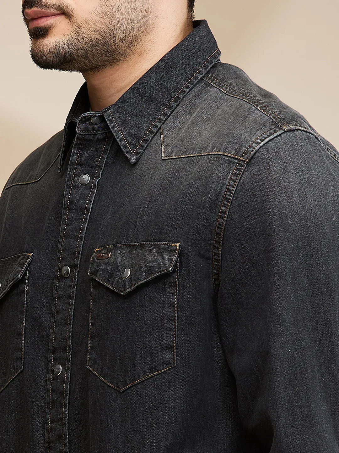 Black Slim Fit Regular Collar Mens' Shirt by Being Human Clothing