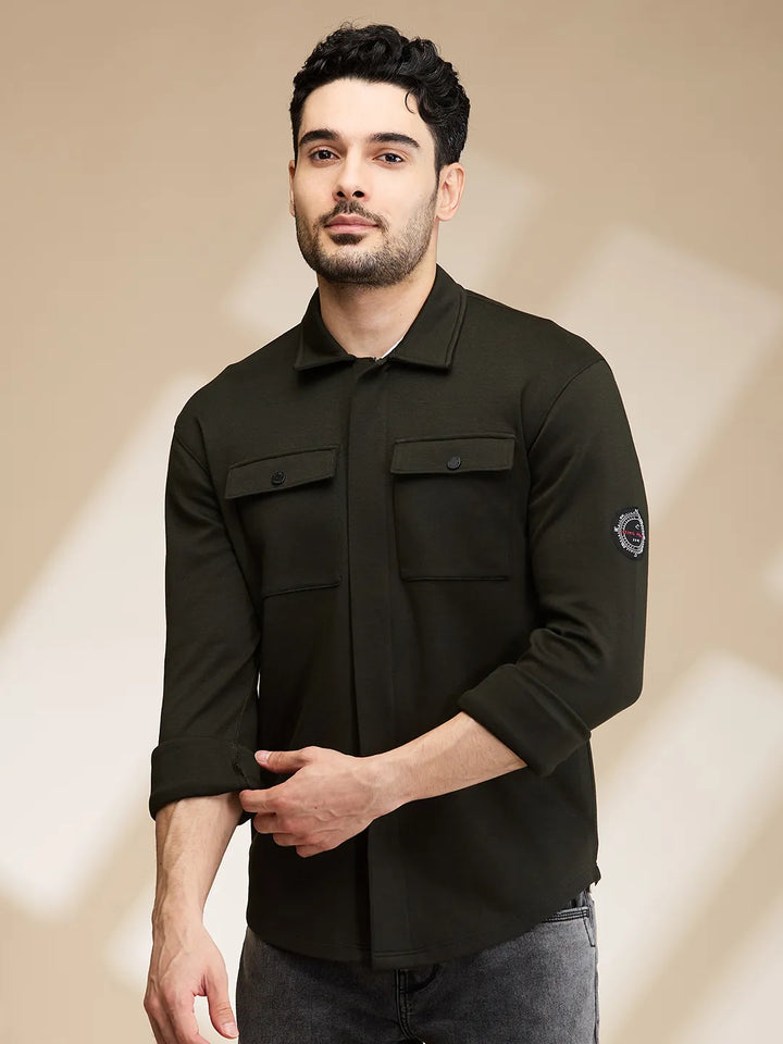 Olive Slim Fit Regular Collar Men's Shirt by Being Human Clothing