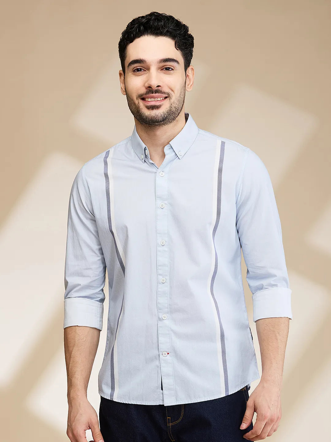 Light Blue Slim Fit Regular Collar Men's Shirt by Being Human Clothing