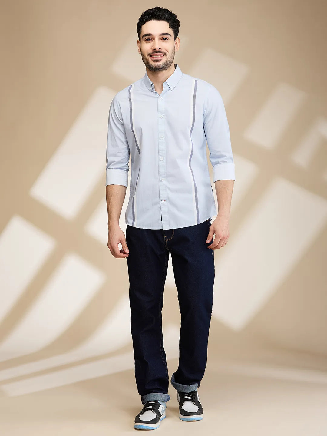 Light Blue Slim Fit Regular Collar Men's Shirt by Being Human Clothing