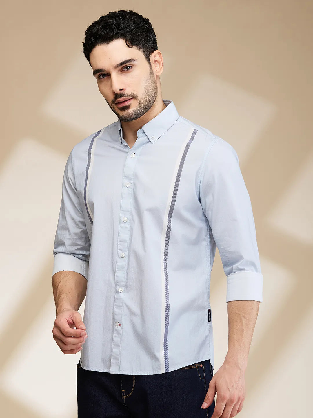 Light Blue Slim Fit Regular Collar Men's Shirt by Being Human Clothing