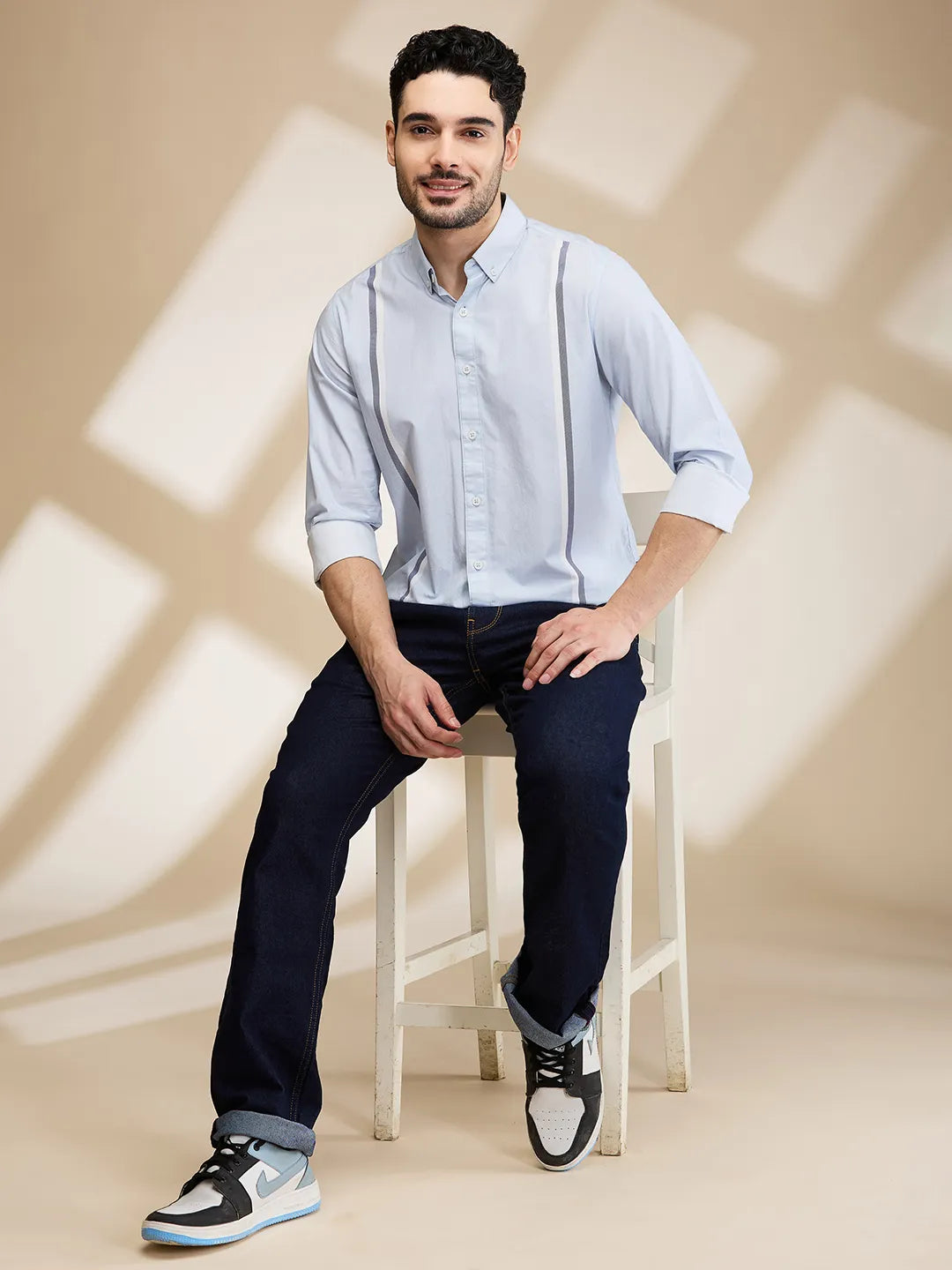 Light Blue Slim Fit Regular Collar Men's Shirt by Being Human Clothing