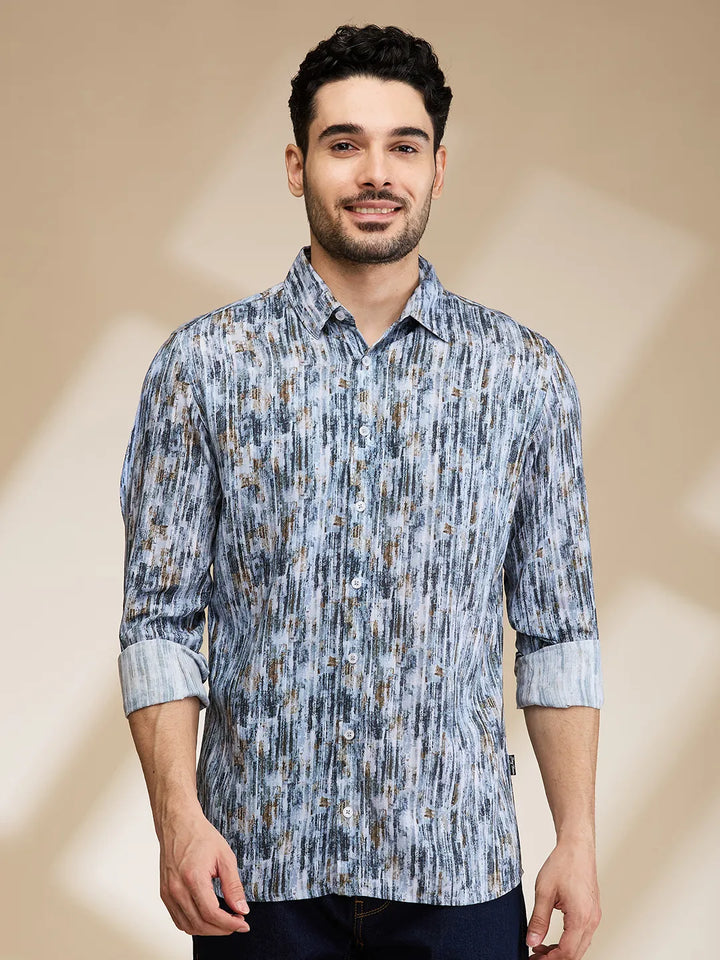 Grey Slim Fit Regular Collar Men's Shirt by Being Human Clothing