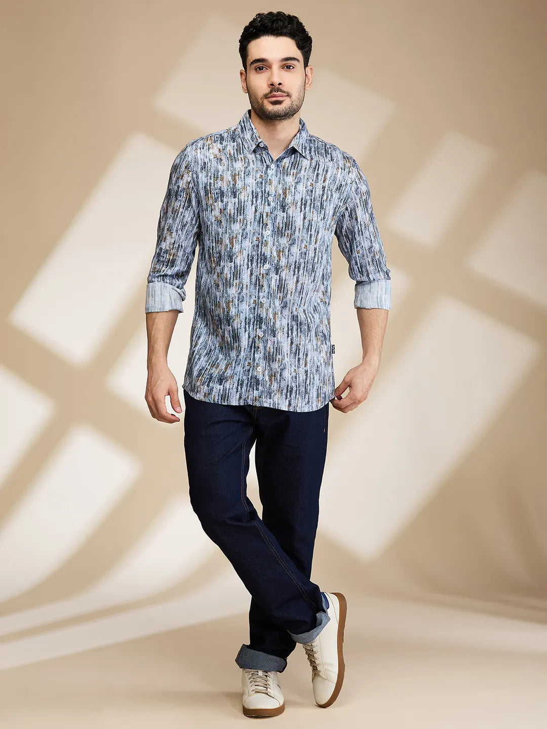 Grey Slim Fit Regular Collar Men's Shirt by Being Human Clothing