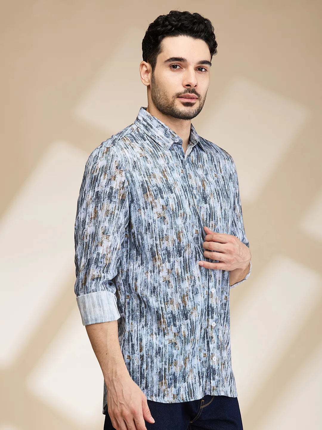 Grey Slim Fit Regular Collar Men's Shirt by Being Human Clothing