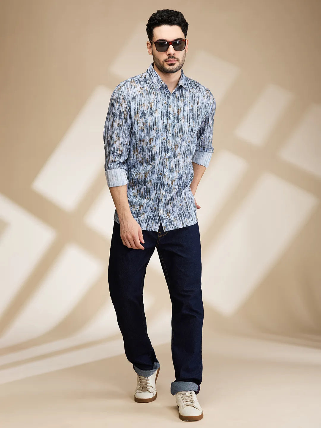 Grey Slim Fit Regular Collar Men's Shirt by Being Human Clothing