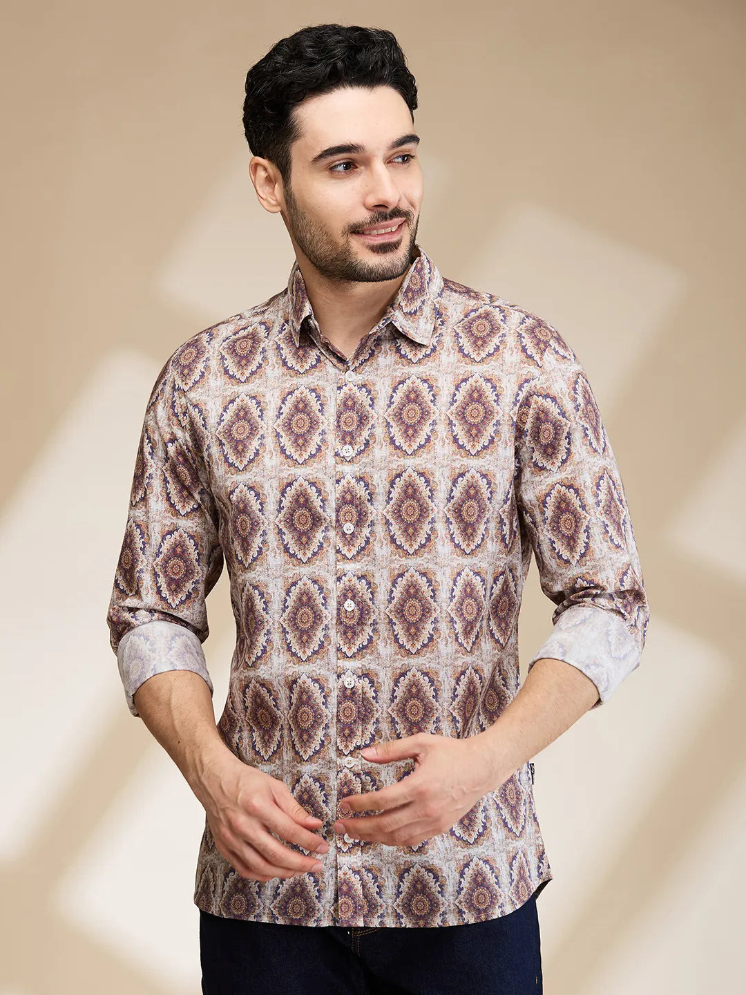 Brown Slim Fit Regular Collar Men's Shirt by Being Human Clothing