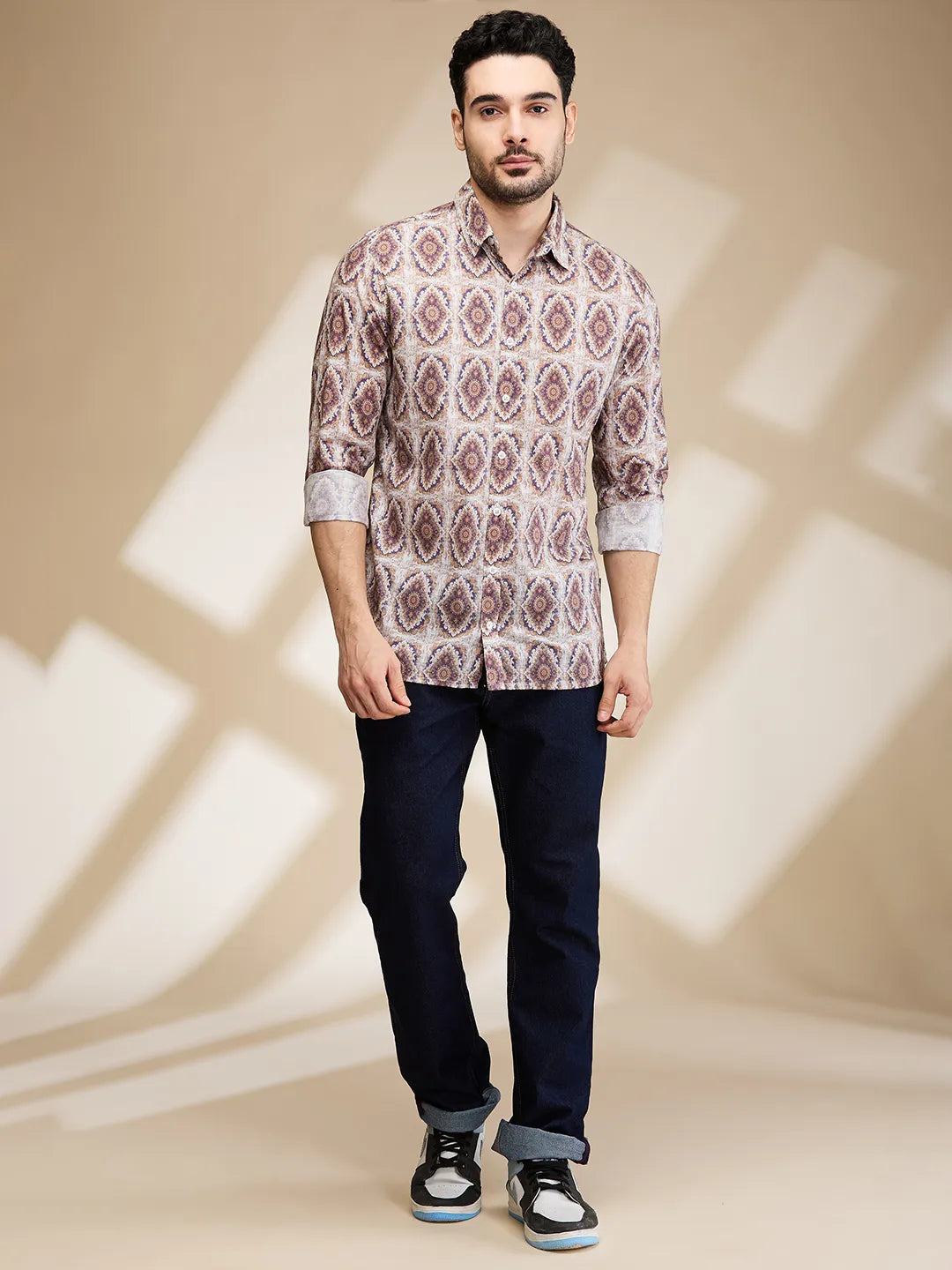 Brown Slim Fit Regular Collar Men's Shirt by Being Human Clothing