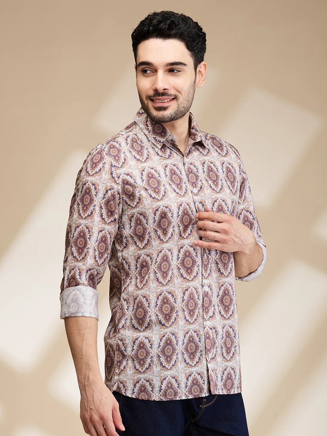 Brown Slim Fit Regular Collar Men's Shirt by Being Human Clothing