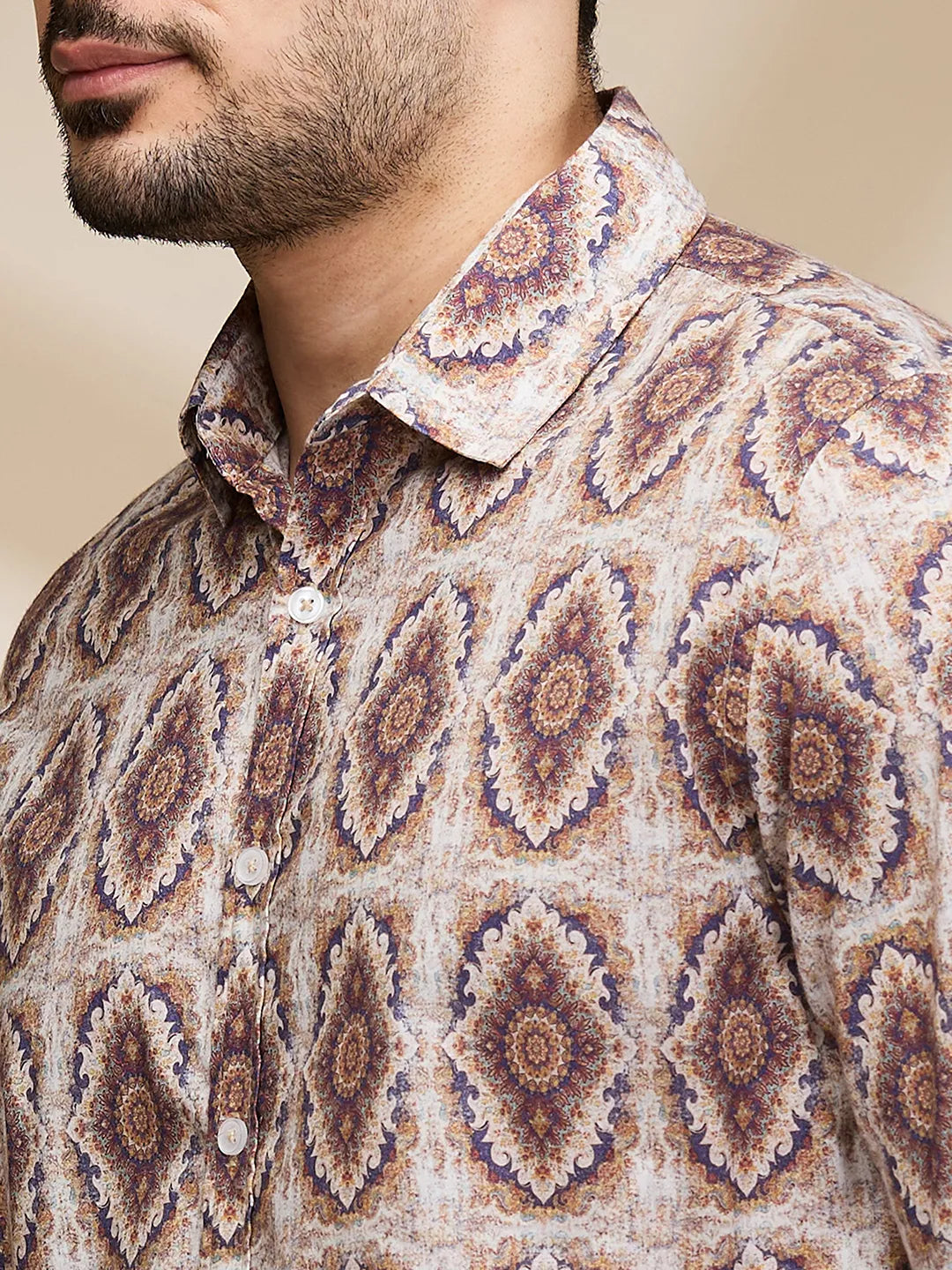 Brown Slim Fit Regular Collar Men's Shirt by Being Human Clothing