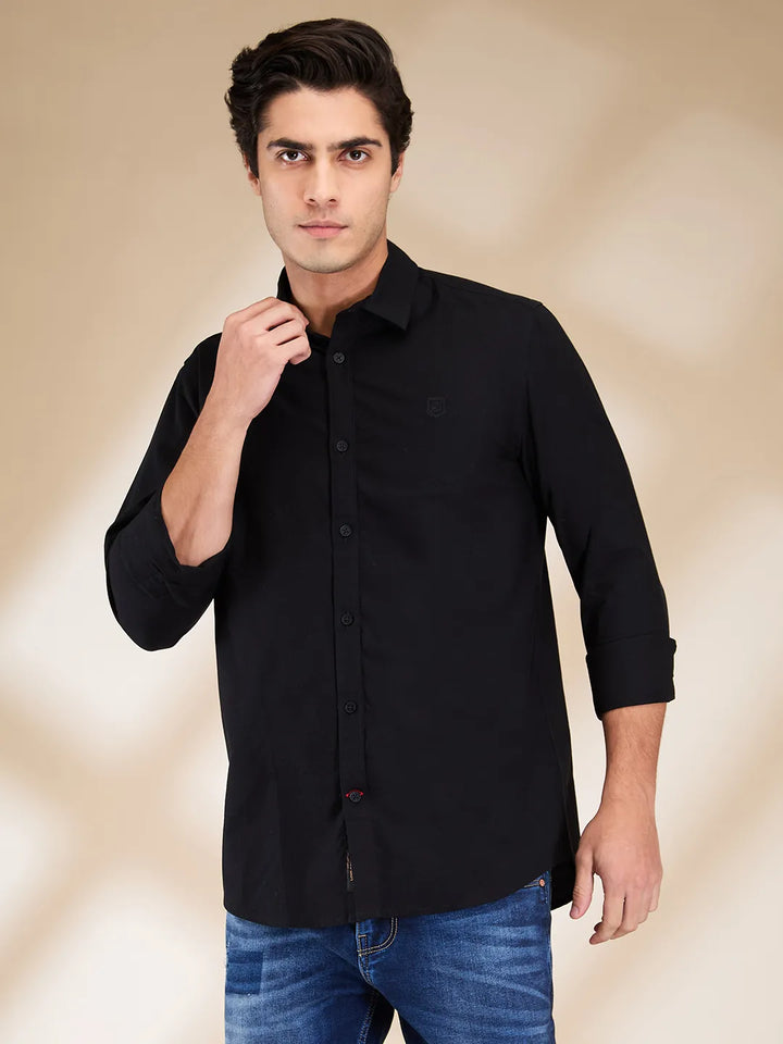 Black Moderno Fit Regular Collar Long Sleeves Men's Shirt