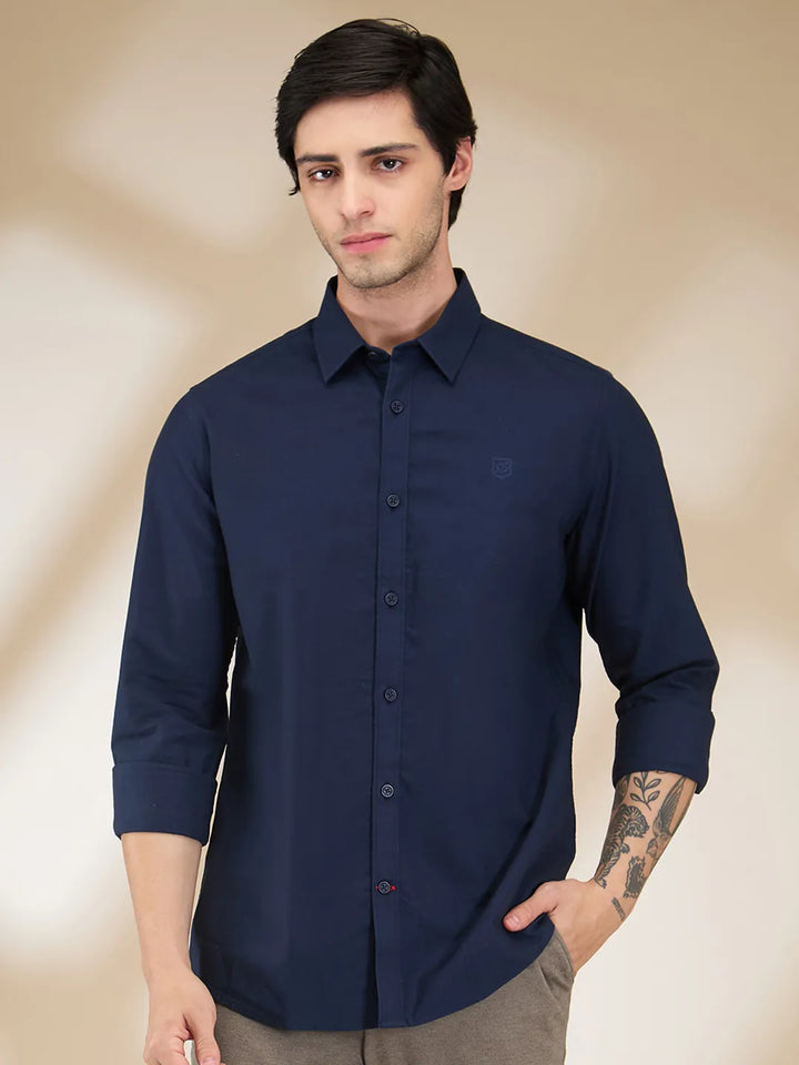 Navy Slim Fit Regular Collar Men's Shirt by Being Human Clothing