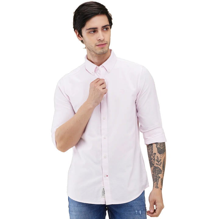 Light Pink Slim Fit Regular Collar Men's Shirt by Being Human Clothing