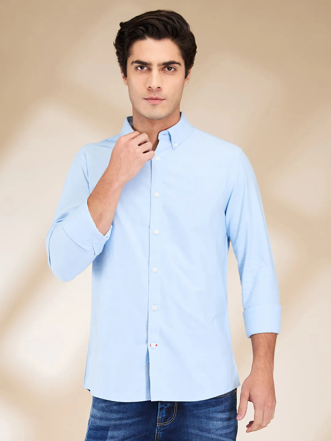 Sky Blue Slim Fit Regular Collar Men's Shirt by Being Human Clothing