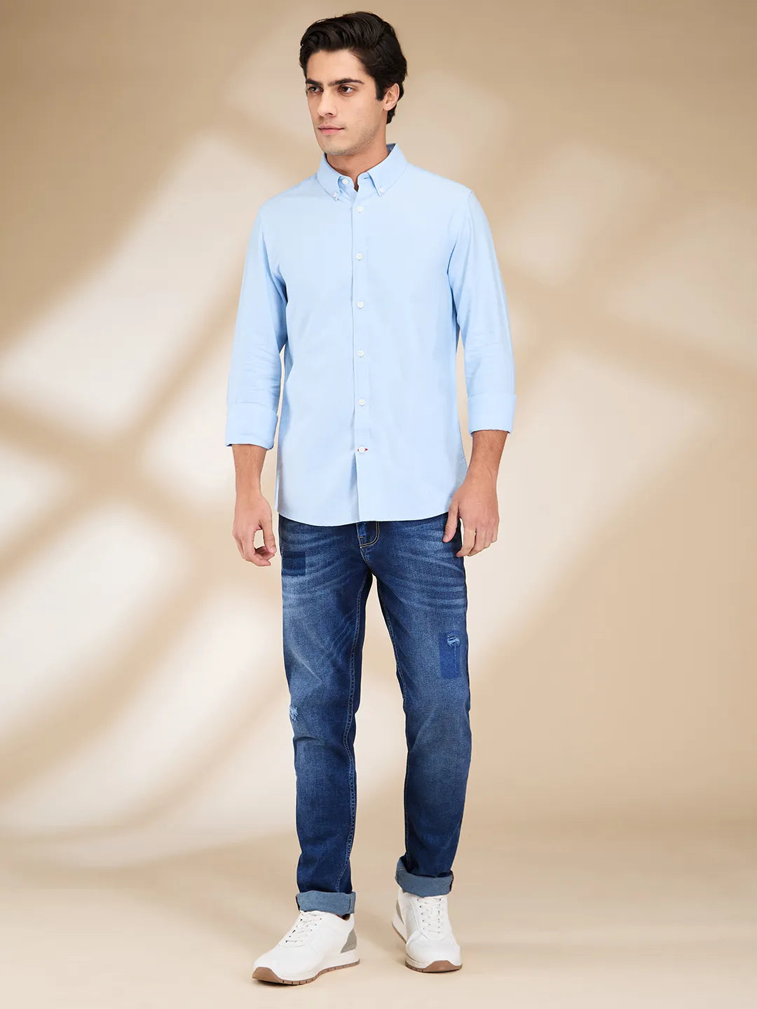 Sky Blue Slim Fit Regular Collar Men's Shirt by Being Human Clothing