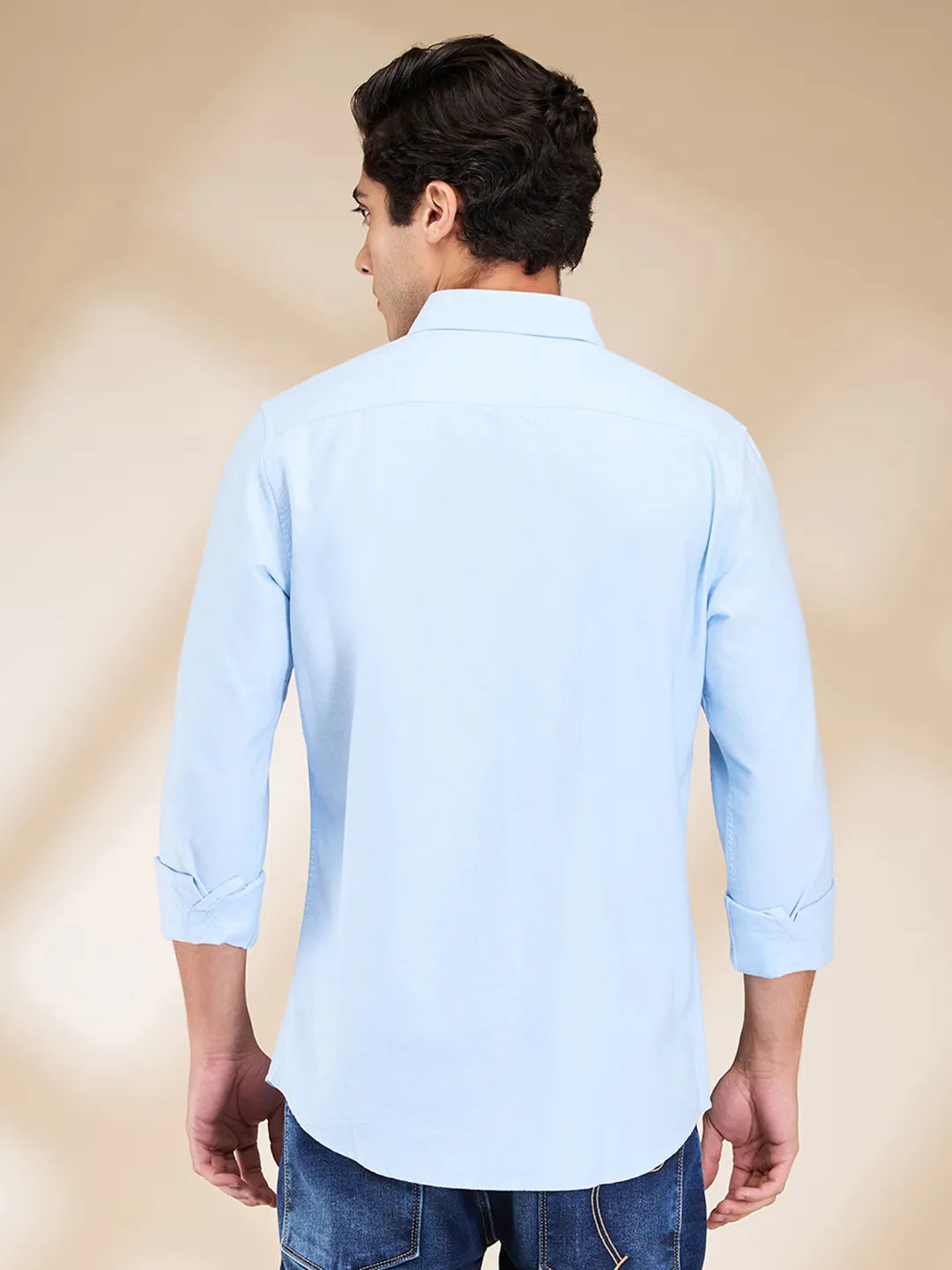 Sky Blue Slim Fit Regular Collar Men's Shirt by Being Human Clothing