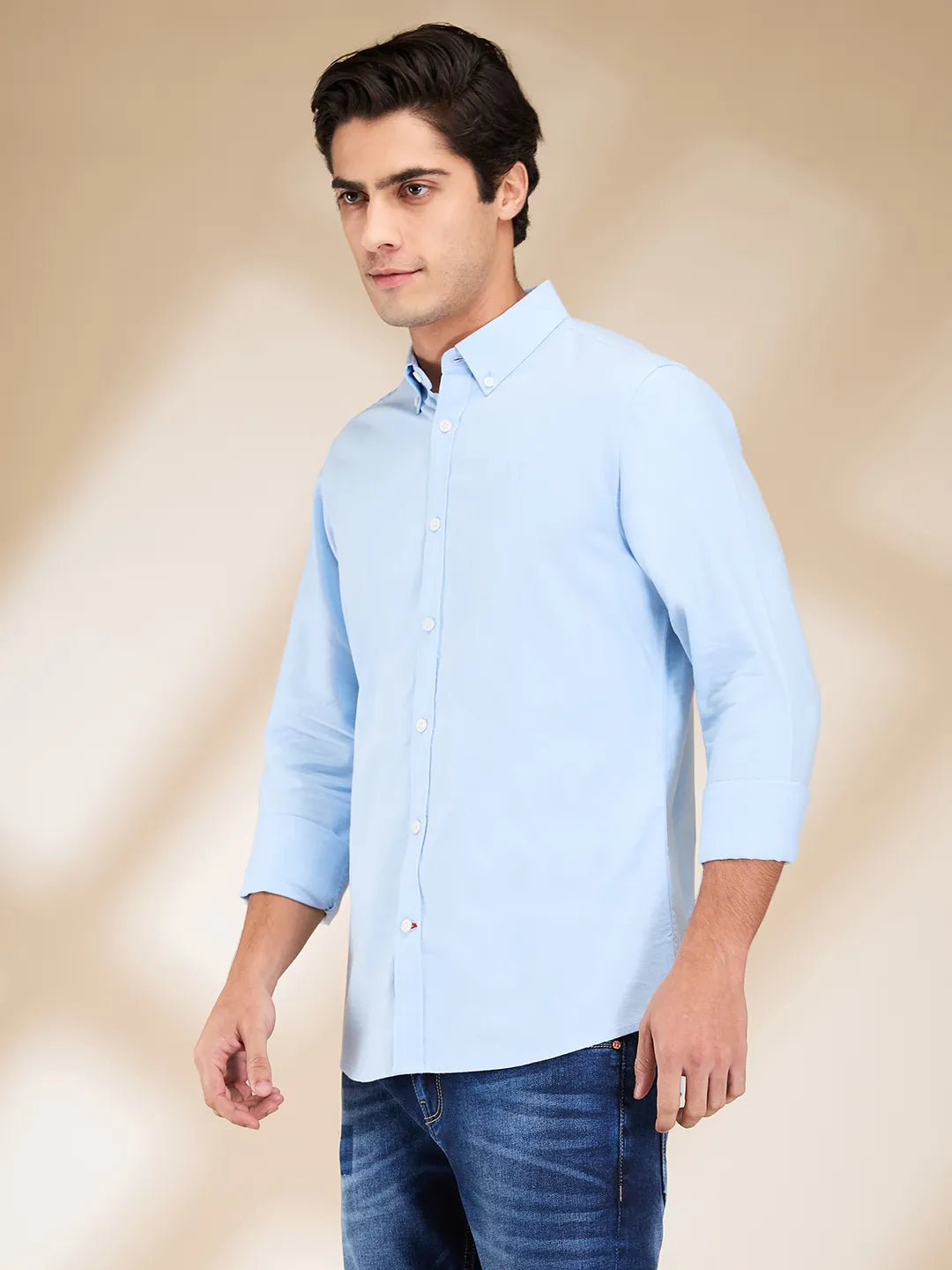 Sky Blue Slim Fit Regular Collar Men's Shirt by Being Human Clothing