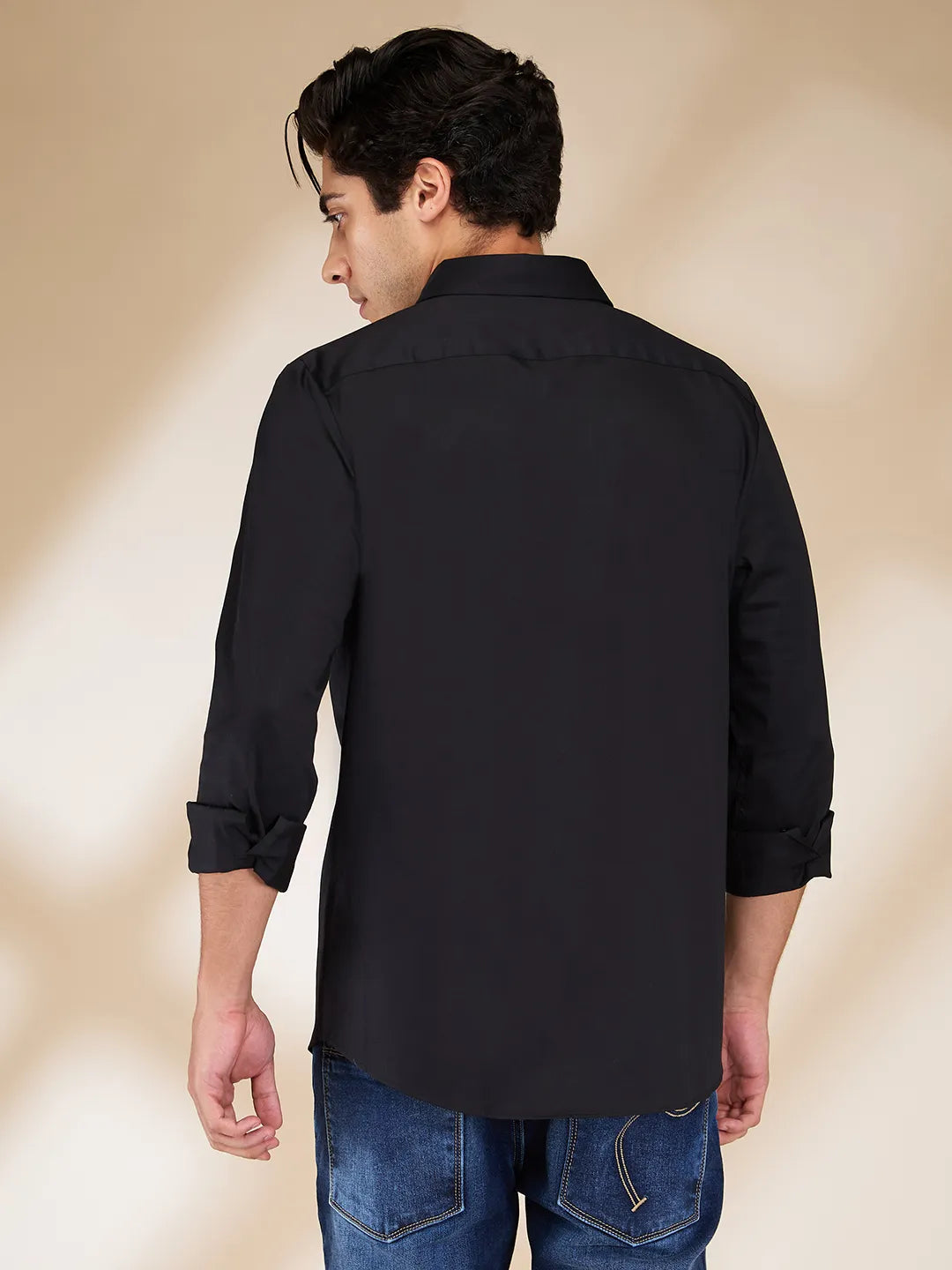 Black Slim Fit Regular Collar Men's Shirt by Being Human Clothing