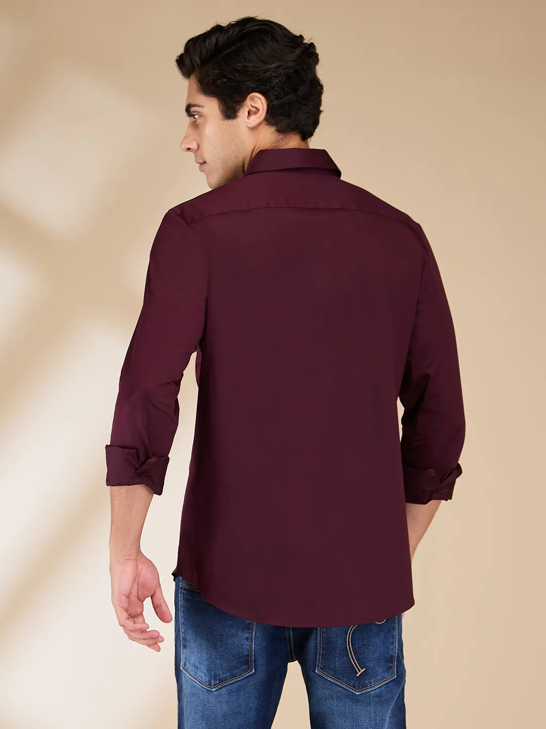 Burgundy Slim Fit Regular Collar Men's Shirt by Being Human Clothing
