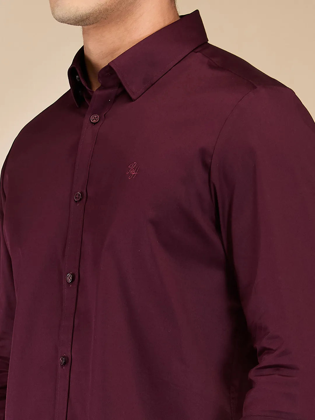 Burgundy Slim Fit Regular Collar Men's Shirt by Being Human Clothing