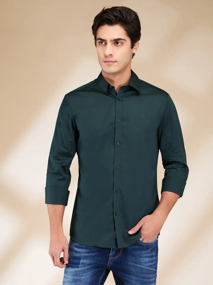 Green Slim Fit Regular Collar Men's Shirt by Being Human Clothing