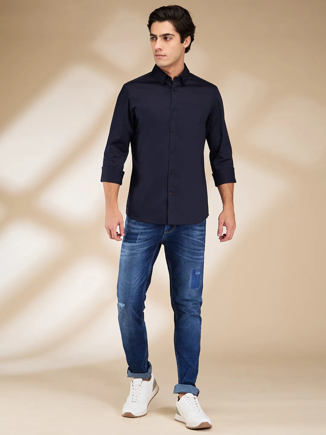 Navy Slim Fit Regular Collar Men's Shirt by Being Human Clothing